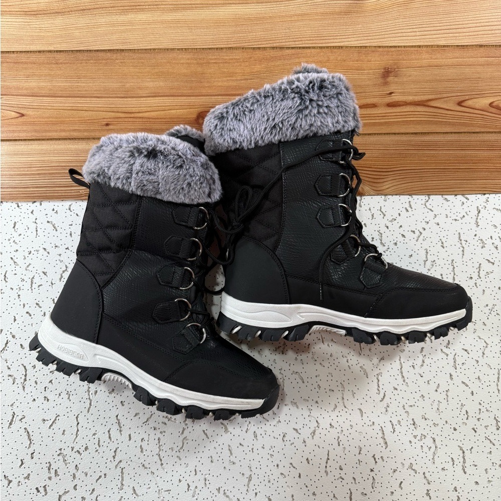Hobibear Black and‎ Gray Women's Winter Water Proof Snow Boots with Faux Fur